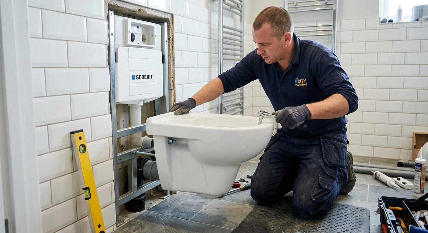 Pose de WC suspendu par un plombier professionnel à Drancy